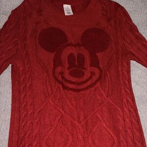 Disney Red Cable Knit Mickey Crewneck Sweater